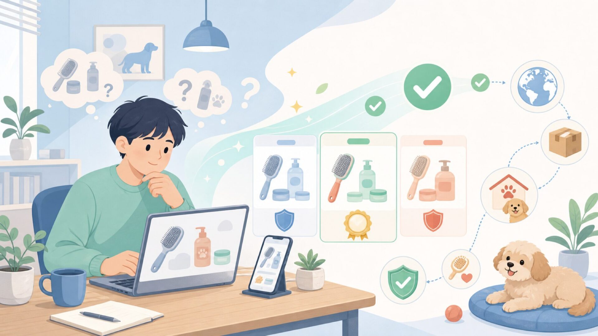 Hertzkoはアメリカ生まれのペットグルーミングブランドを表すイラスト