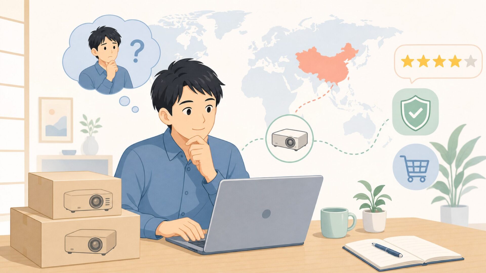 VOPLLSはどこの国のプロジェクターブランドかを表すイラスト