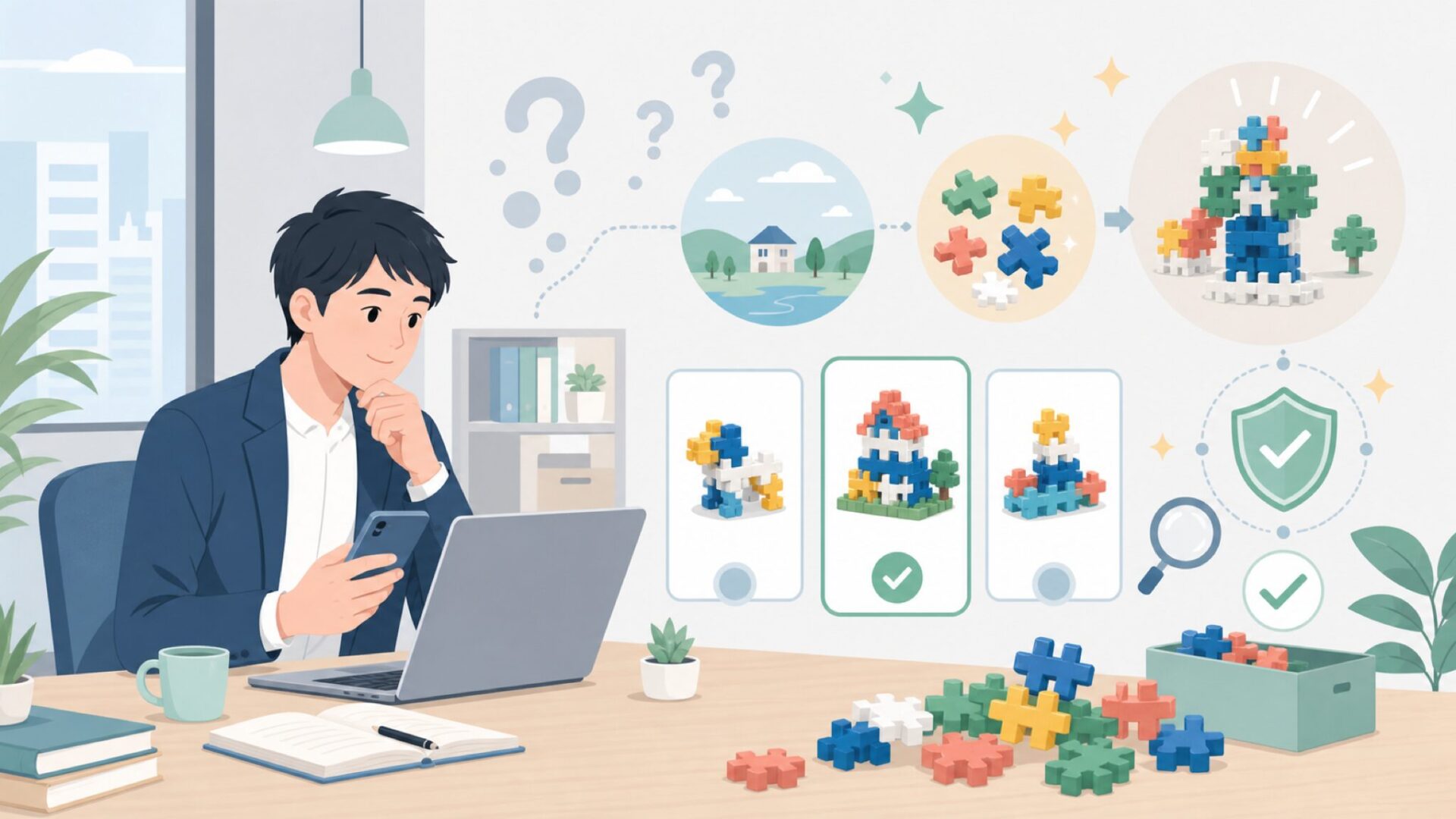Plus-Plusはデンマーク生まれのブロック玩具を表すイラスト