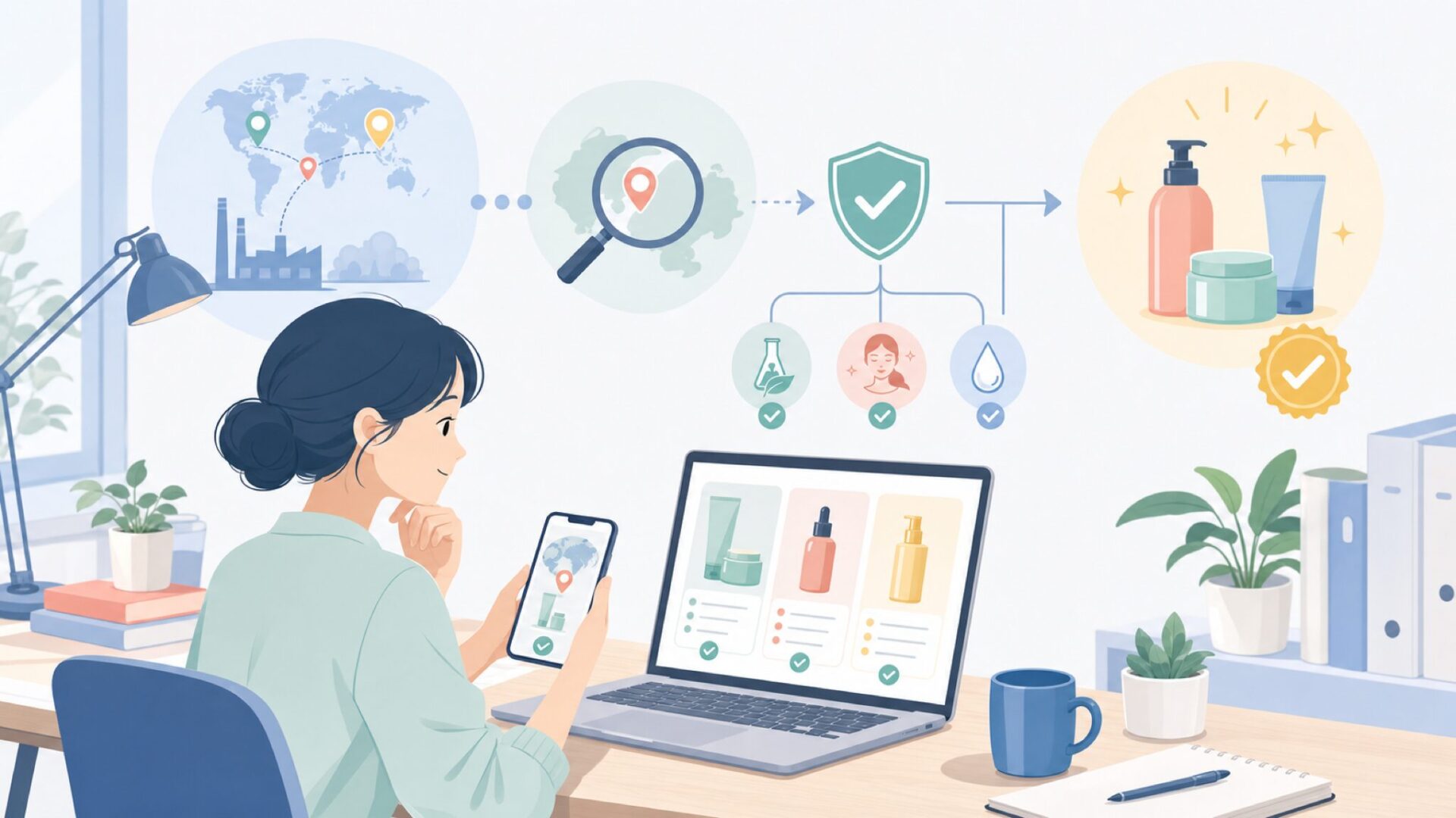 W7 Cosmeticsはイギリス生まれのコスメブランドを表すイラスト