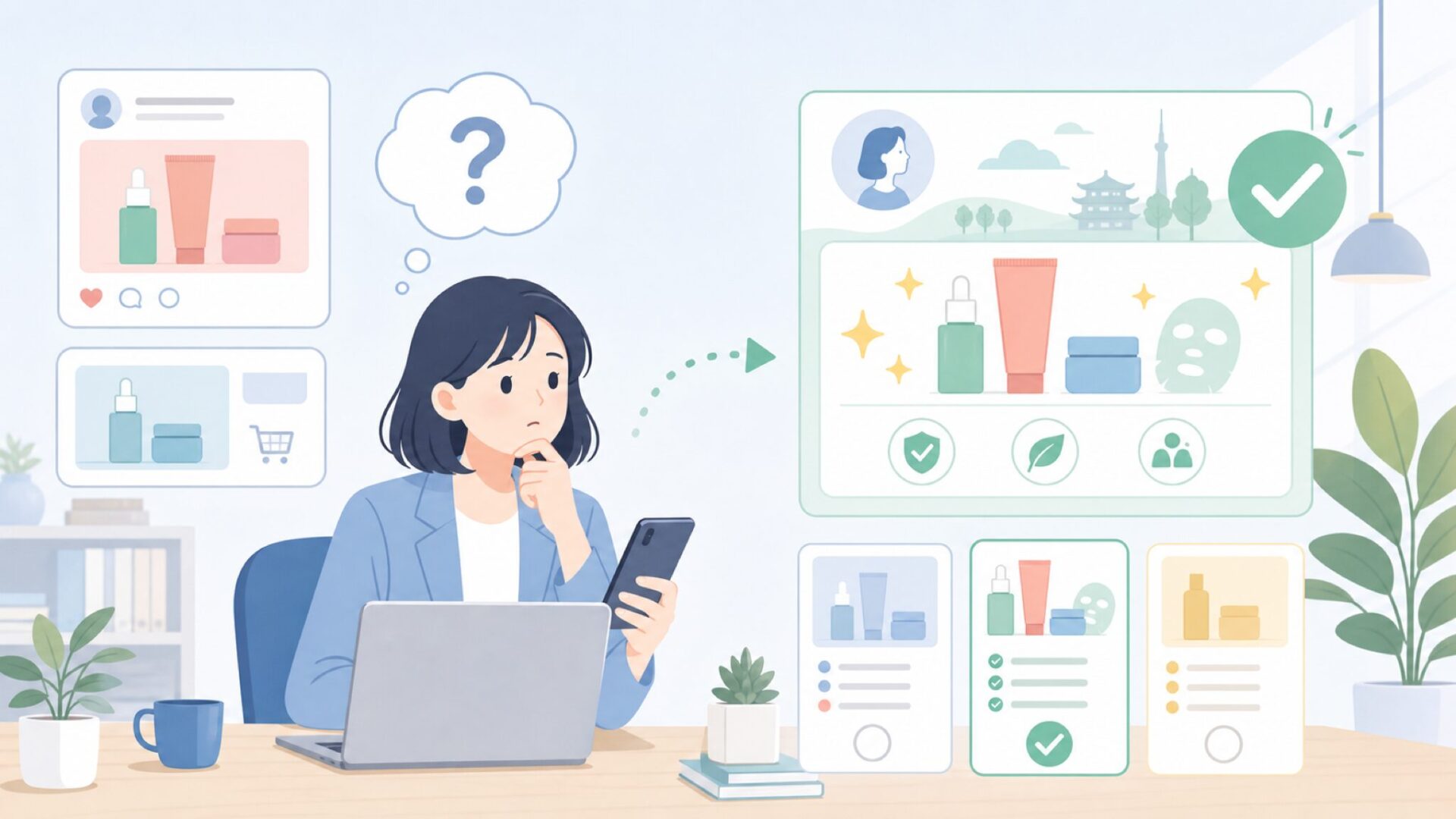 ナンバーズインはどこの国のブランド？——韓国発コスメの基本情報を表すイラスト