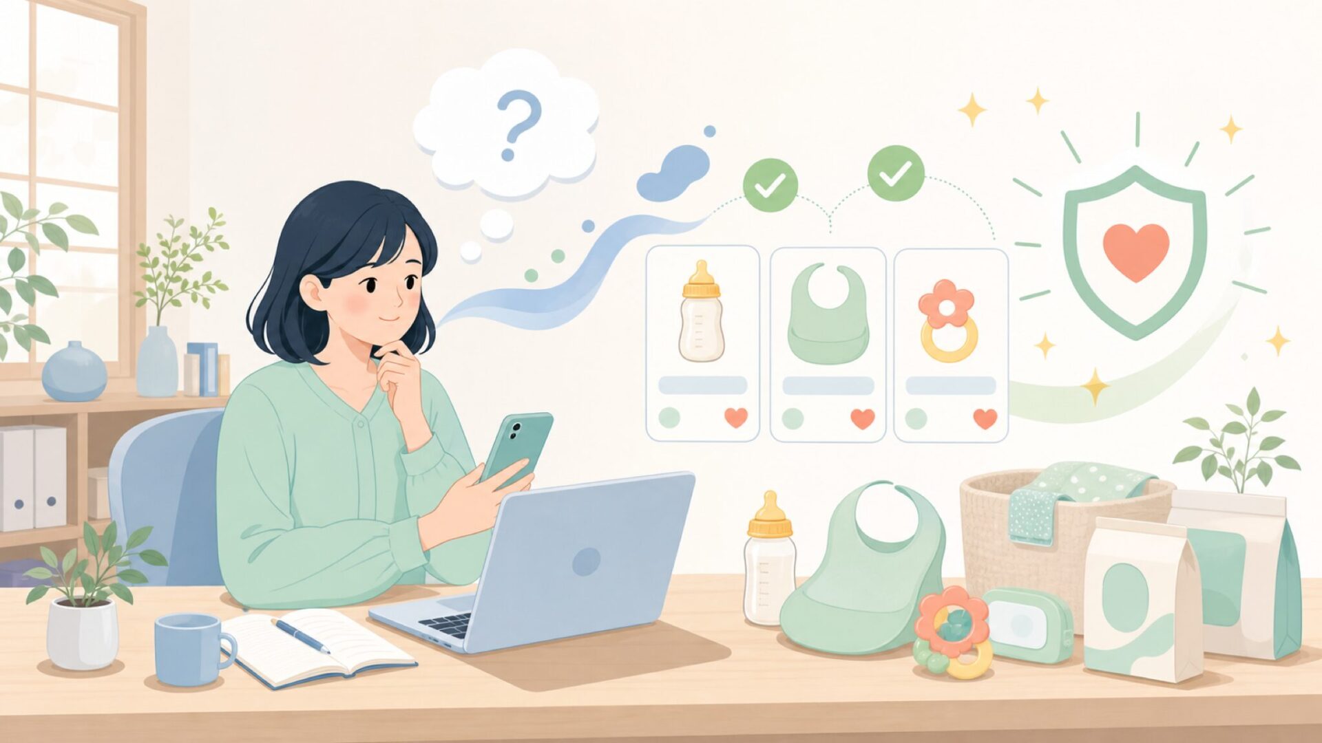 Green Sproutsはアメリカ生まれのベビー用品ブランドを表すイラスト