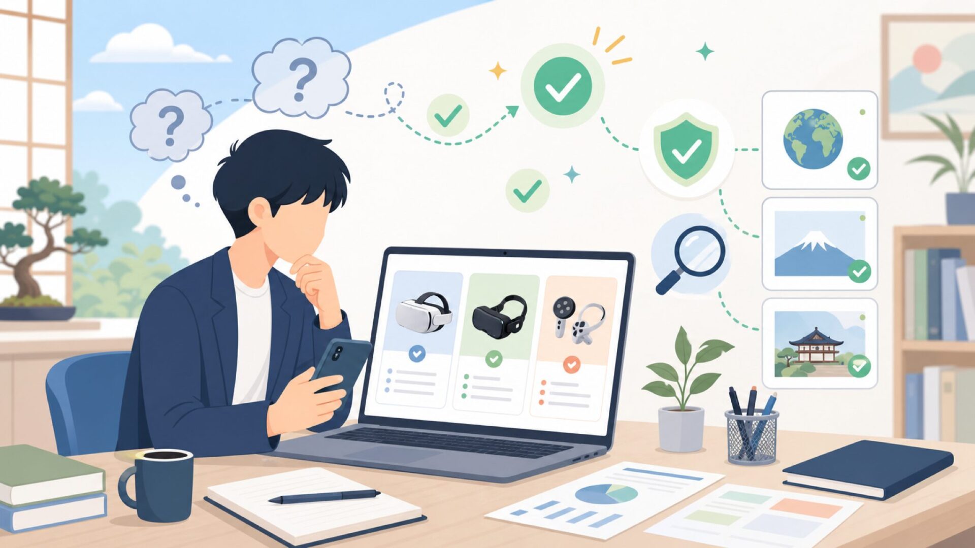 MaeckerVRはどこの国のブランドか、正直に調べてみたを表すイラスト