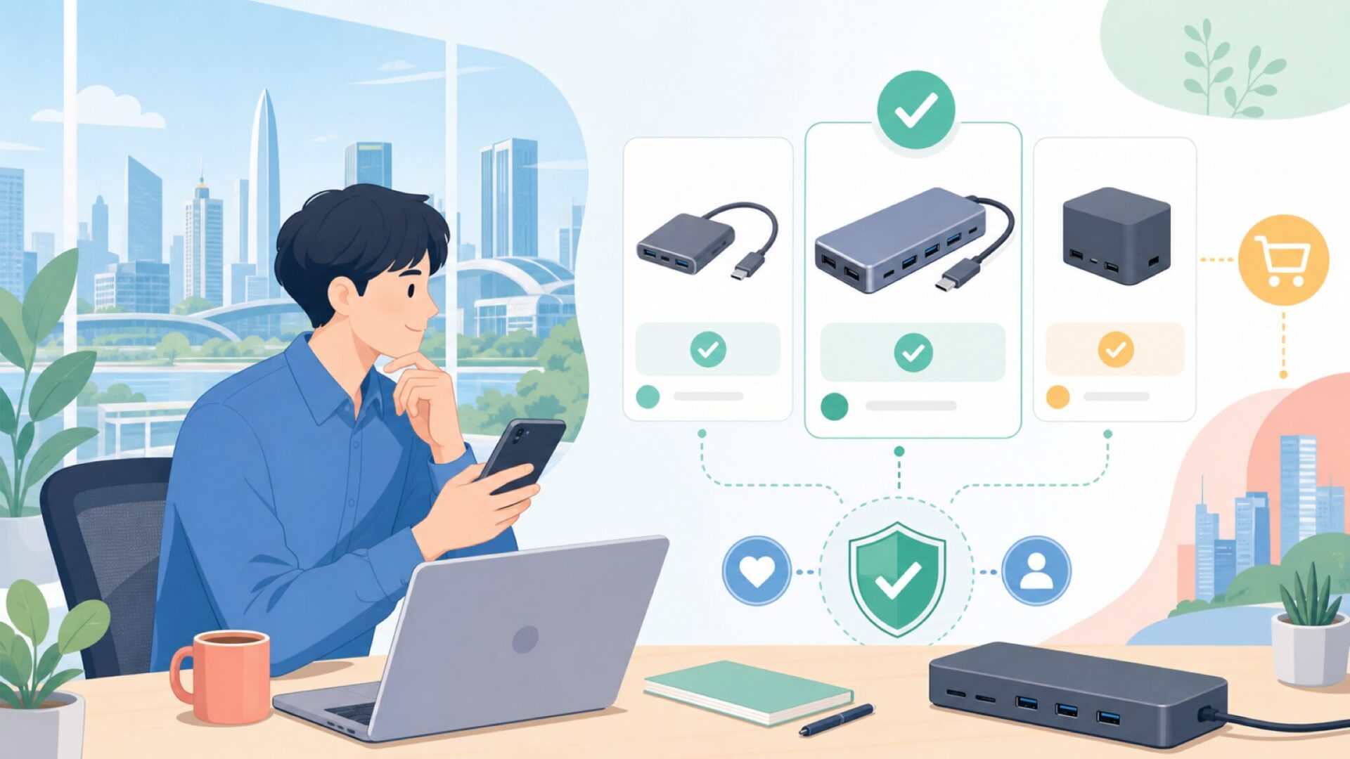 Lemoreleの本拠地 — 深圳に根ざすPC周辺機器専門ブランドを表すイラスト