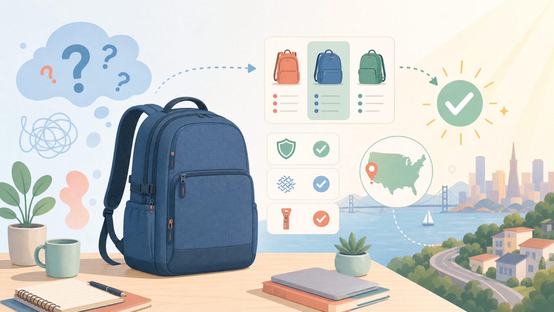 Mission Workshopはどこの国のブランド？答えはアメリカ・サンフランシスコを表すイラスト