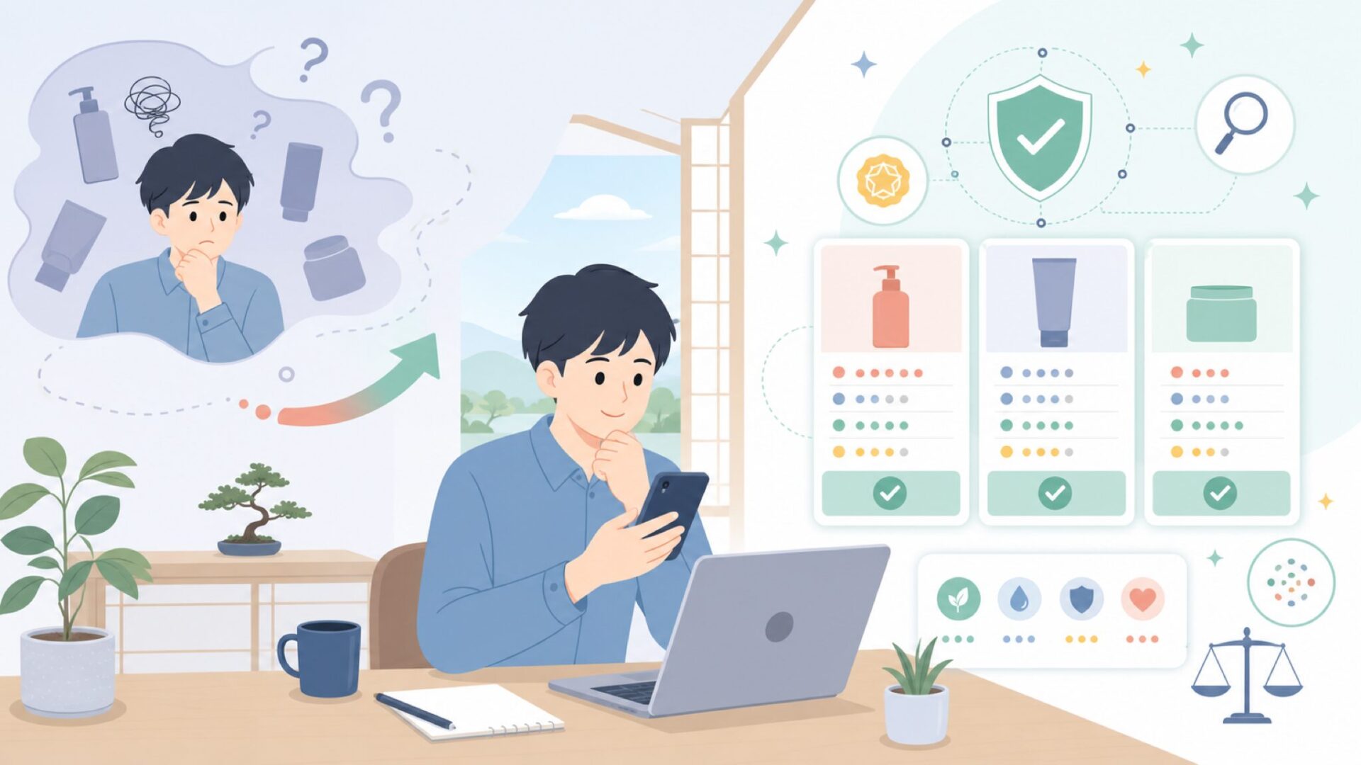 「怪しい」という不安を客観指標で解消するを表すイラスト