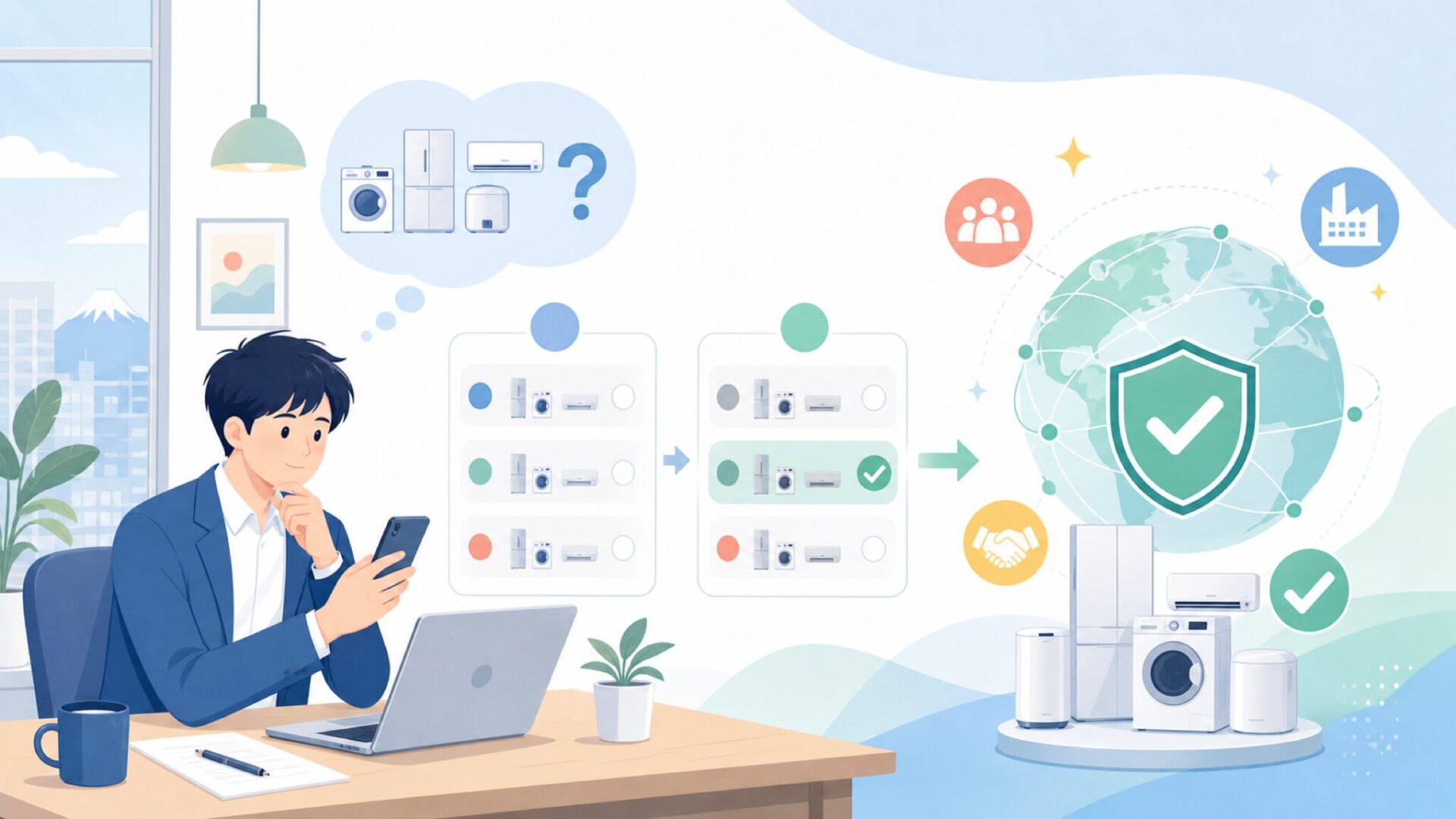 COMFEEの親会社は世界的家電大手・美的集団（Midea Group）を表すイラスト