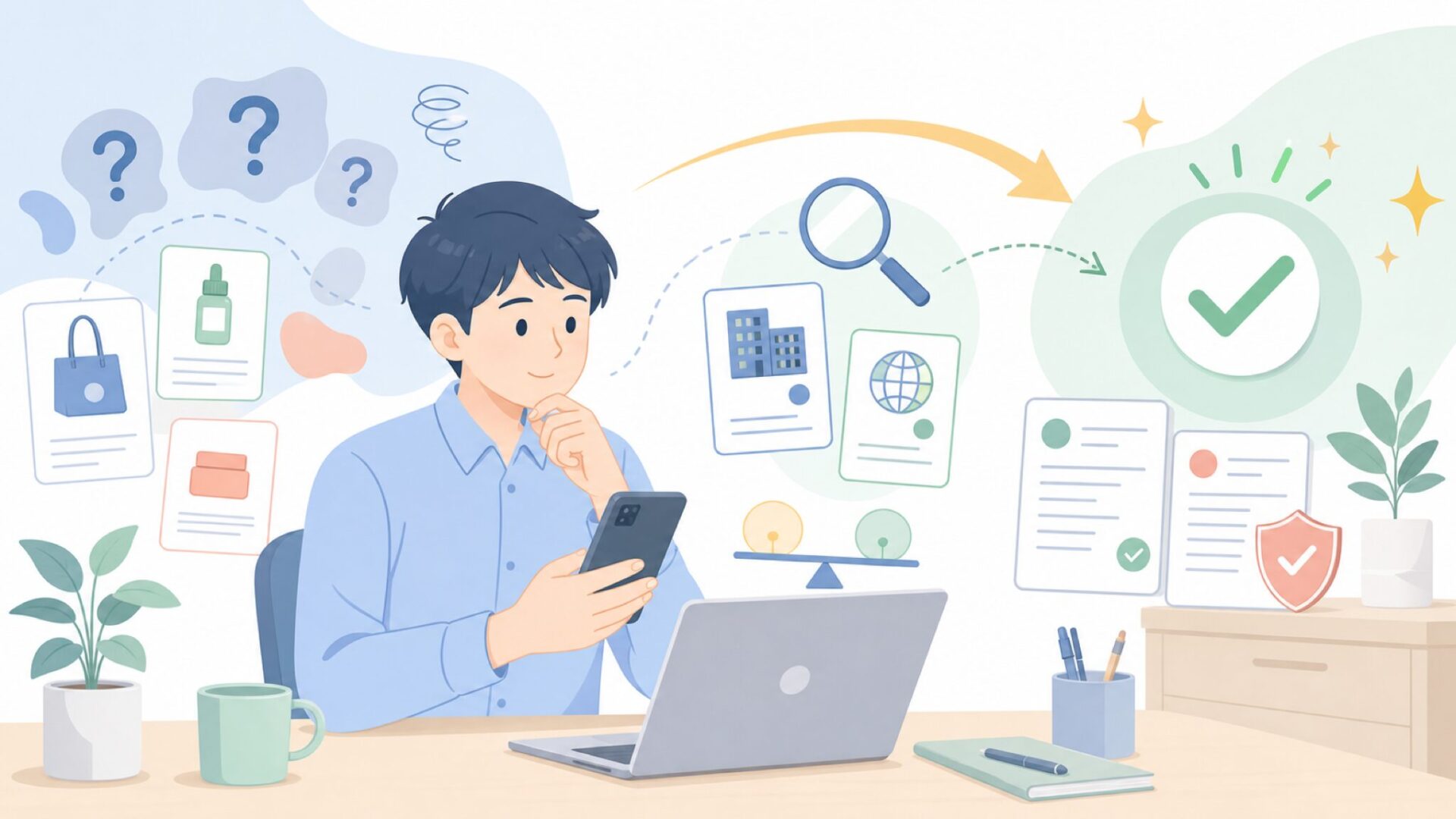 HYSapientiaの運営会社と出身国を自分で見分ける方法を表すイラスト