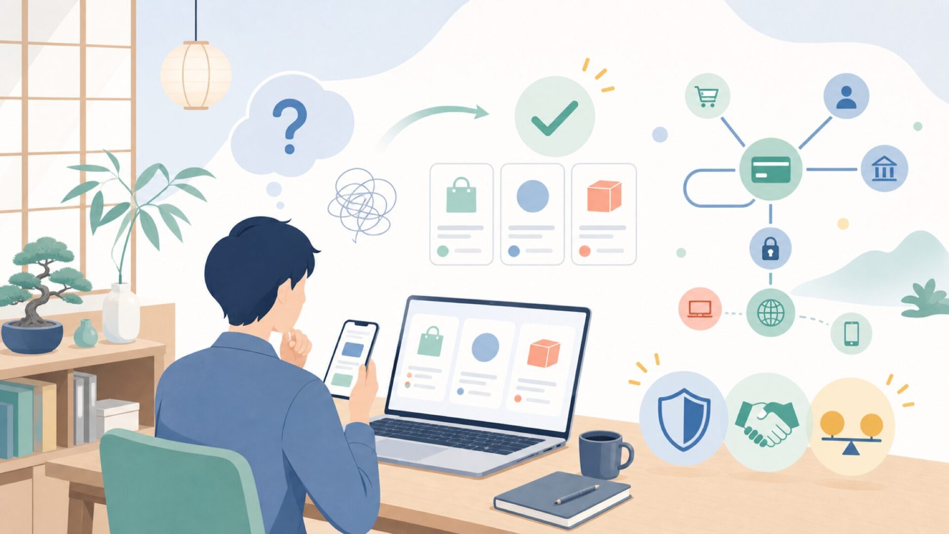 Adyenは何をする会社？決済プラットフォームの仕組みをやさしく解説を表すイラスト