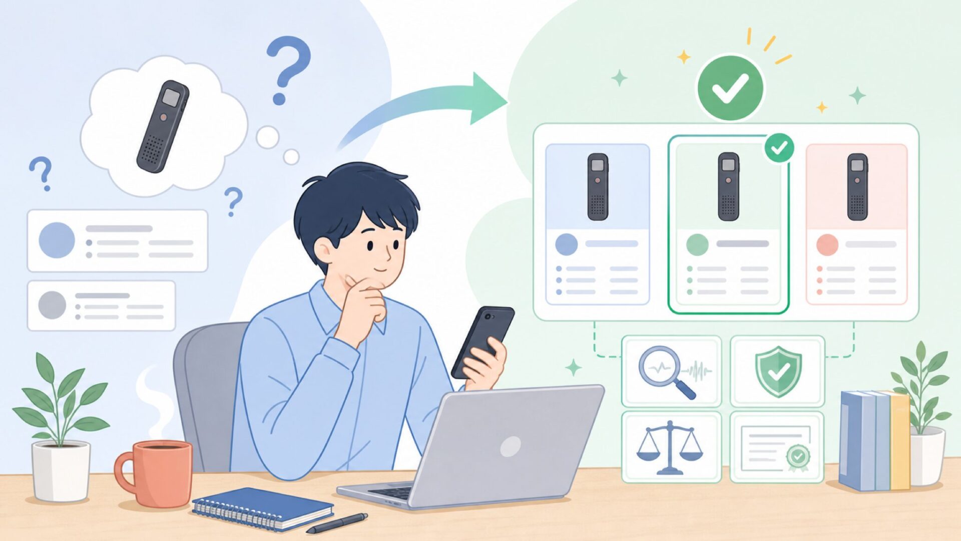 TDWのボイスレコーダーが「怪しい」と感じてしまう理由を表すイラスト