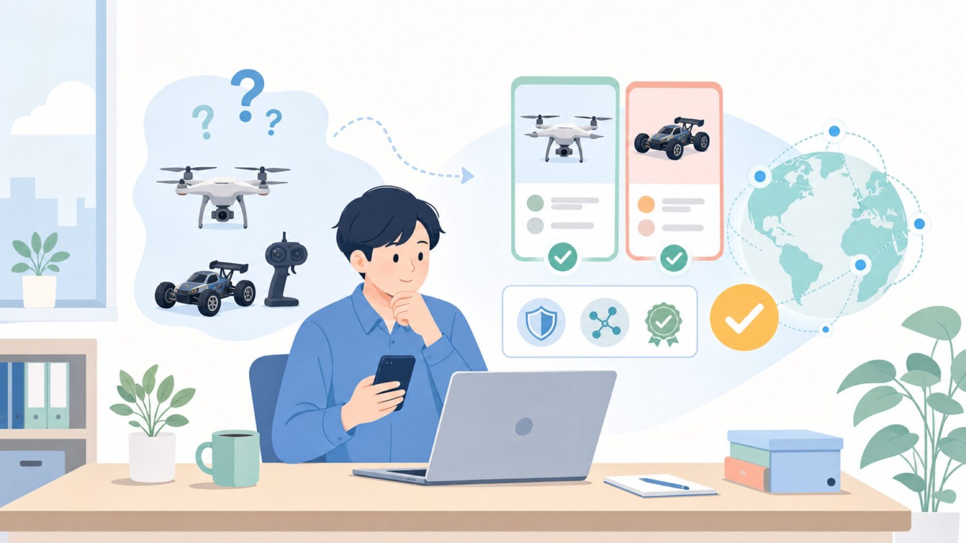 DEERCはどんな会社？ラジコンとドローンで世界に広がるブランドを表すイラスト