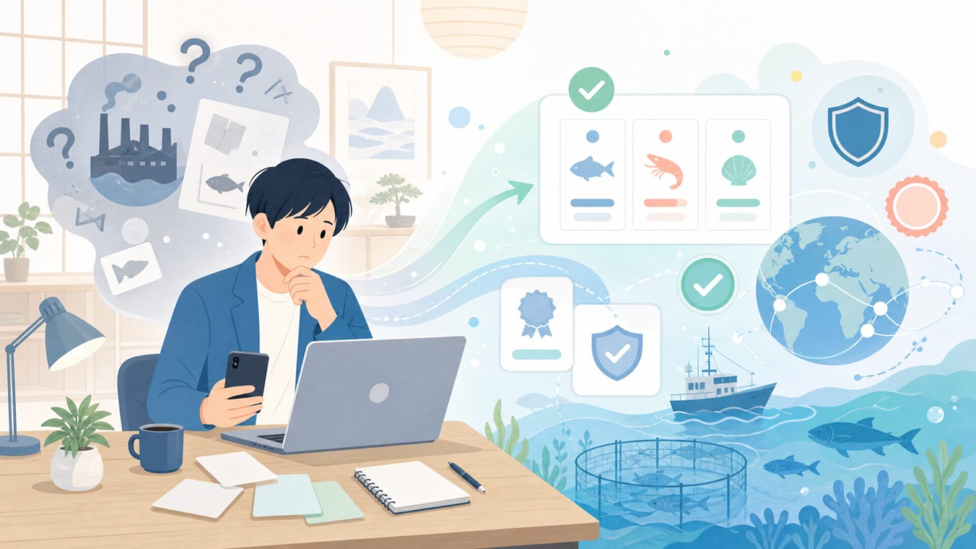 中国製と聞いて不安に思う？実は世界最大の水産大国が生んだブランドを表すイラスト