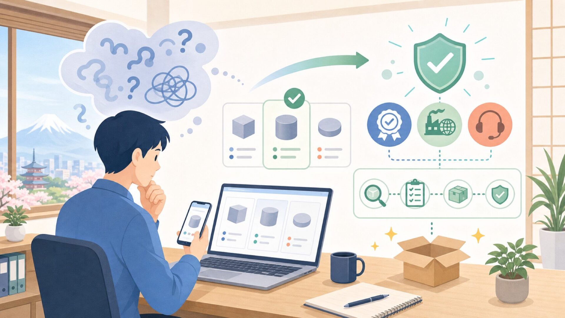 中国製なのになぜ人気?BAGSMARTが選ばれる3つの理由を表すイラスト