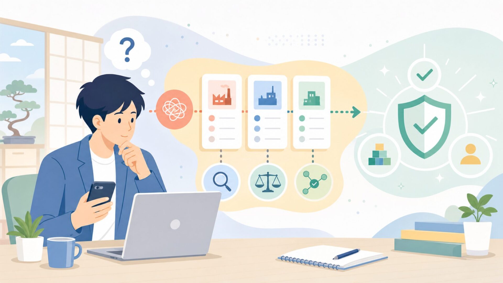 「信頼できるメーカーか」を判断する3つの根拠を表すイラスト