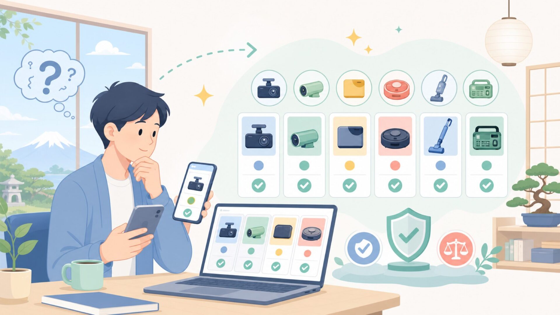 E-YEEGERの製品ラインナップ — ドラレコだけじゃないを表すイラスト