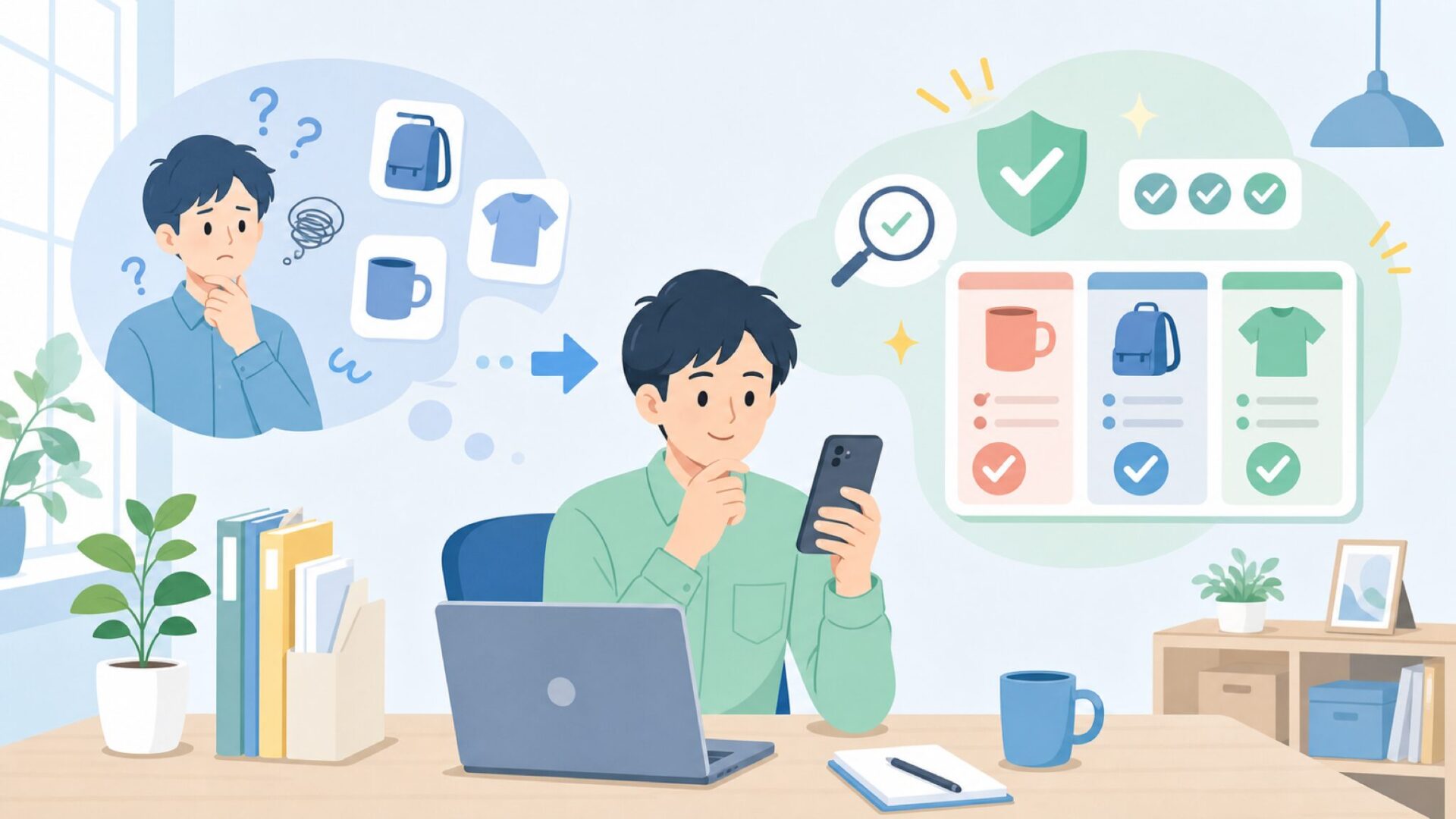 「中国製」という言葉に感じる不安に、正面から答えるを表すイラスト