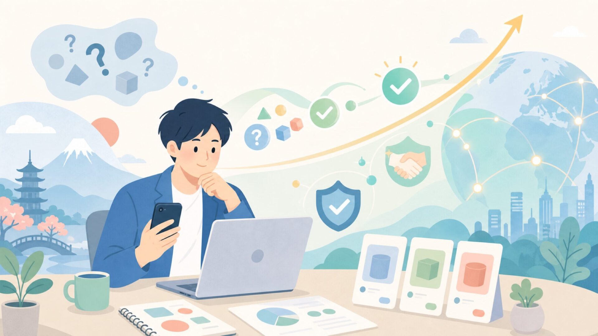 日本から世界へ：ZitAのクラウドファンディング成功史を表すイラスト