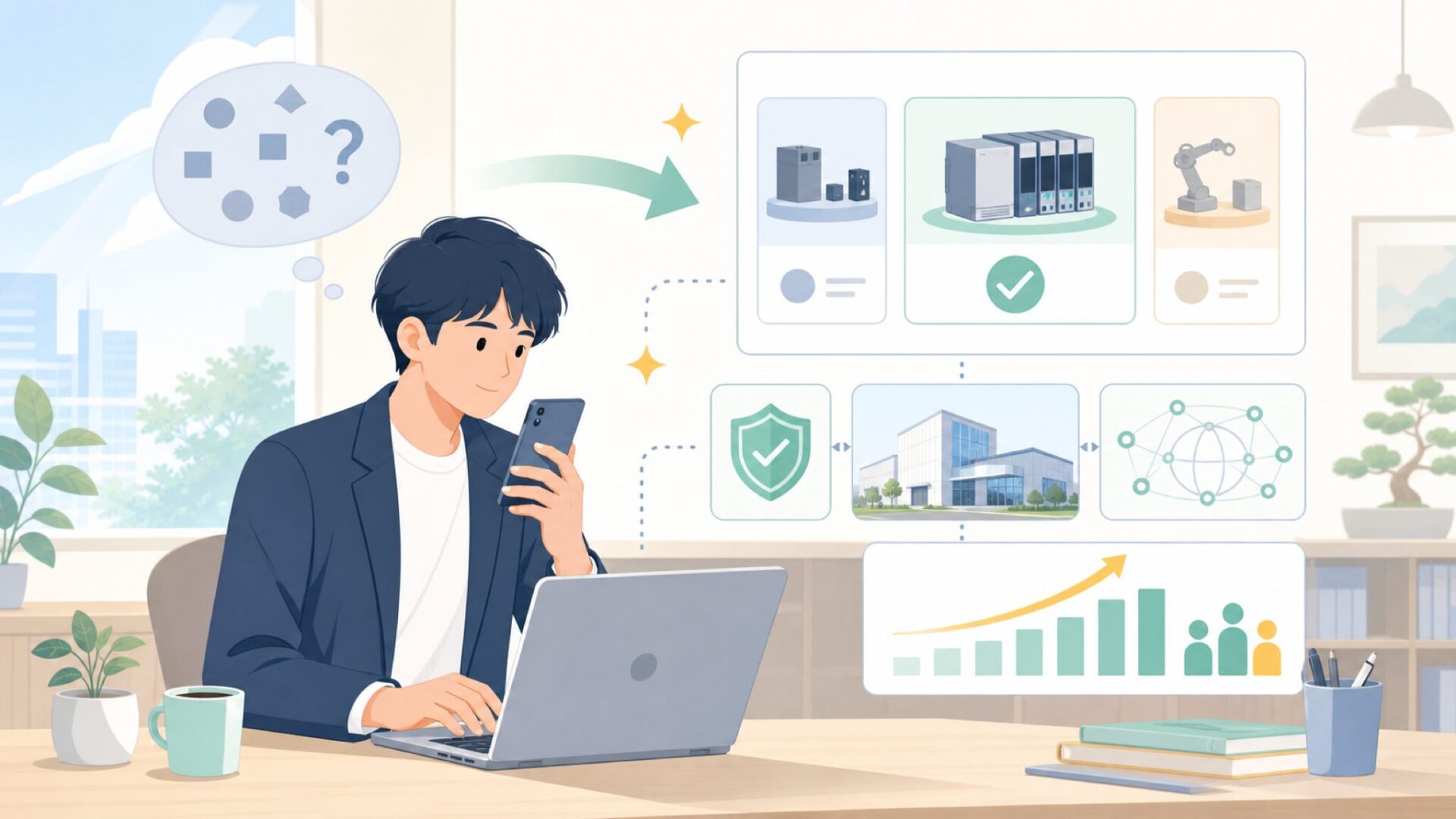 規模と信頼性——世界最大級の自動化「専業」メーカーを表すイラスト