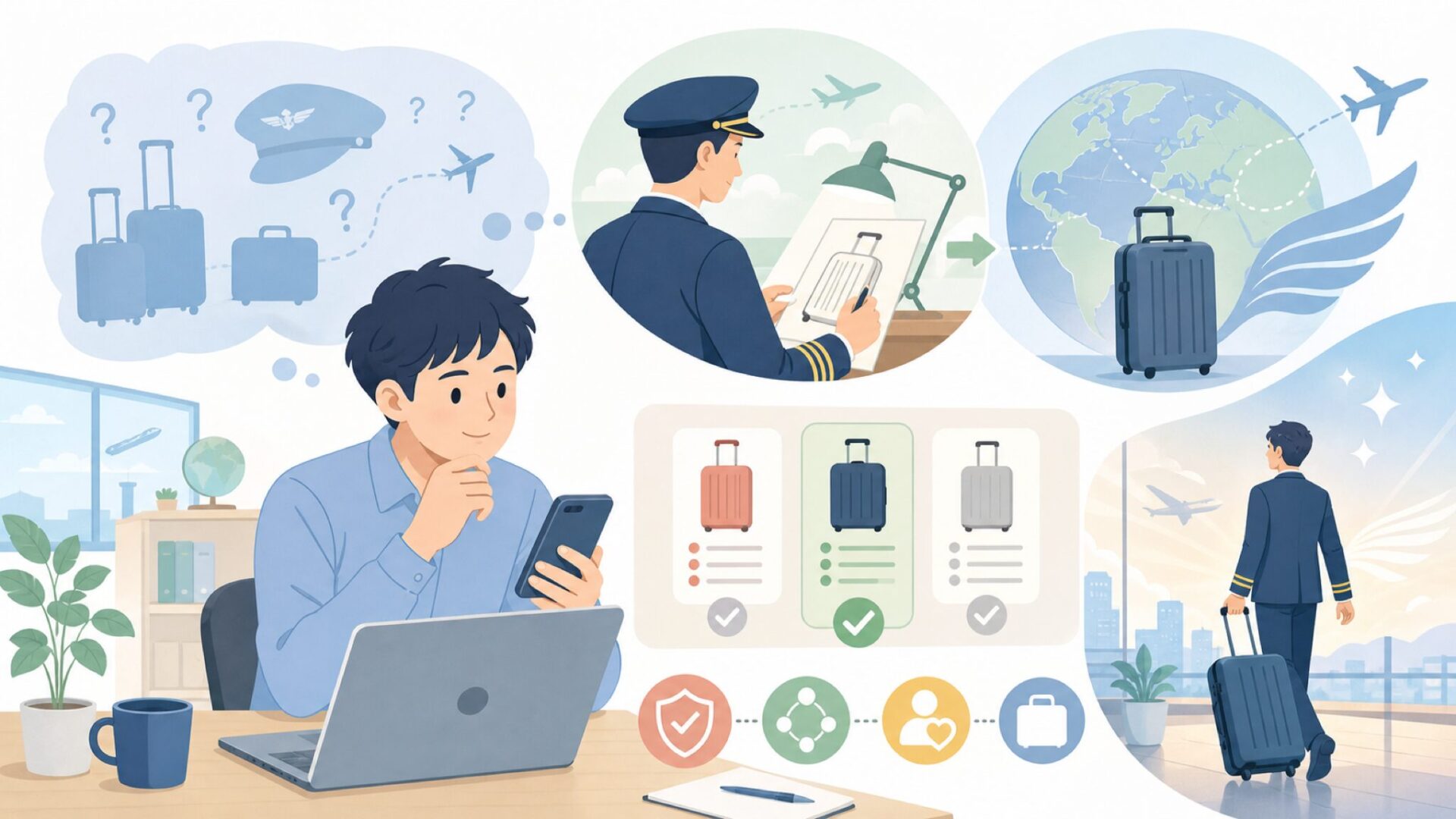 元パイロットが創業したTravelproの誕生ストーリーを表すイラスト