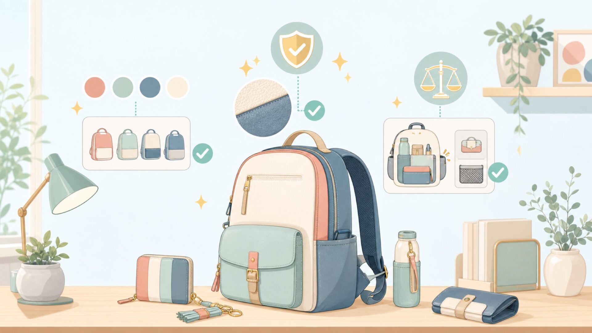 クレリアの財布・バッグが選ばれる3つの理由を表すイラスト
