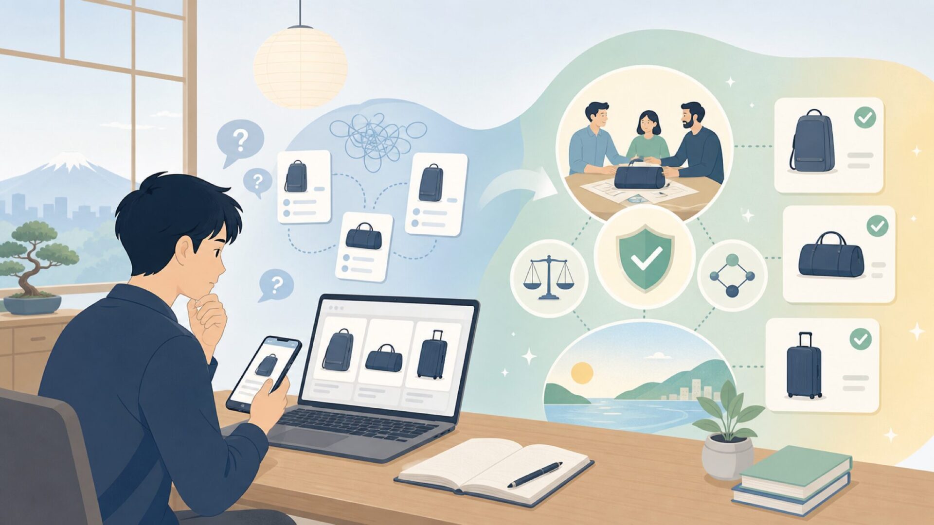 NOMATICが生まれた背景とアメリカブランドとしての姿勢を表すイラスト