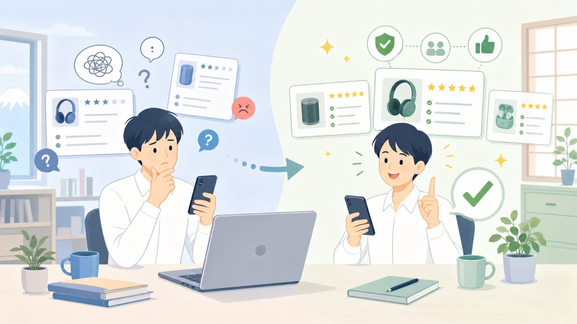 Airpherのレビューにサクラ疑惑はある？サクラチェッカーで検証を表すイラスト