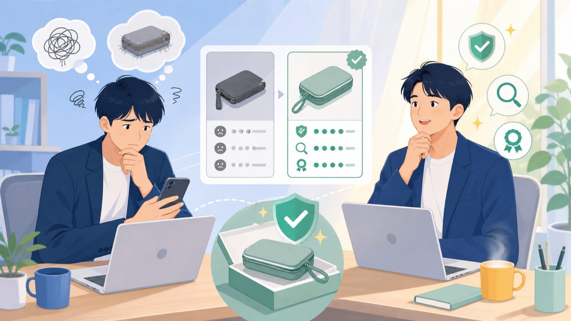 「中国製の安物かも」という不安を消す3つの根拠を表すイラスト