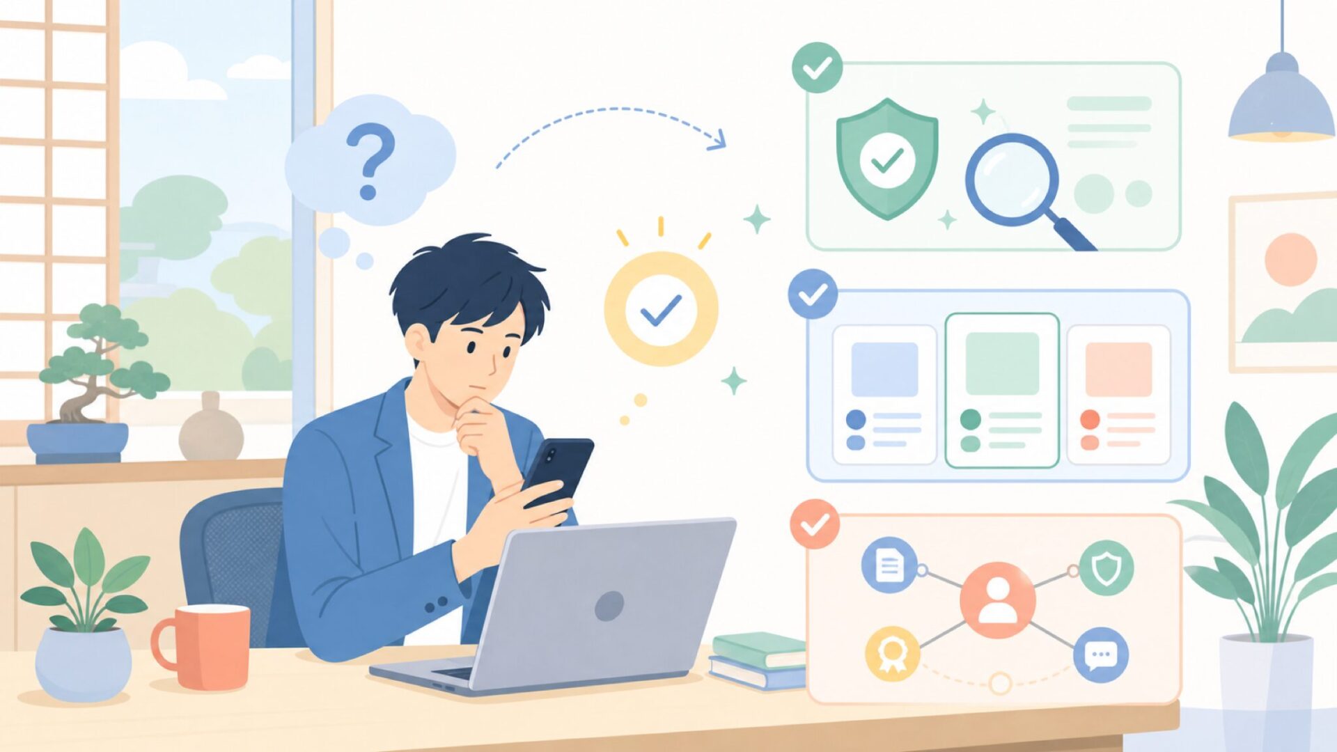 「知らないブランド」を信頼できる3つの根拠を表すイラスト