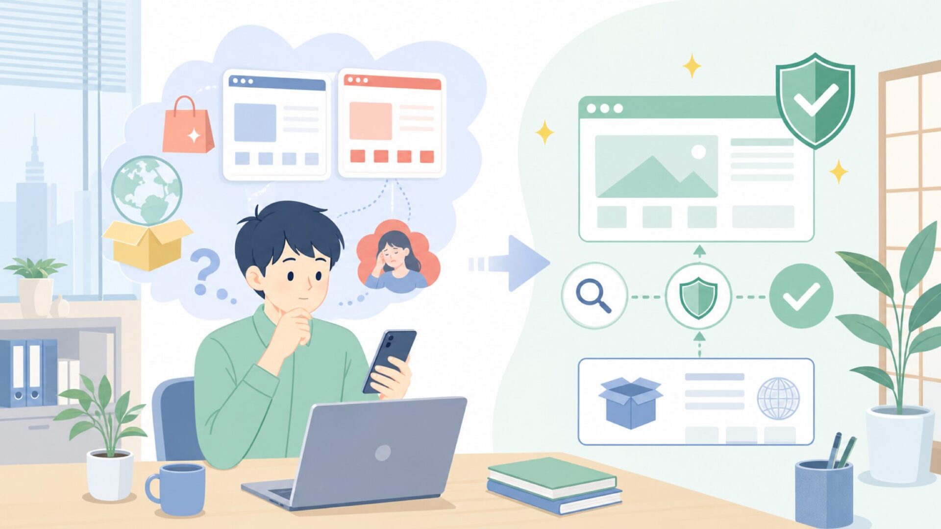 Pawaiiを検索した人が知るべき——偽サイト被害が社会問題化している現実を表すイラスト