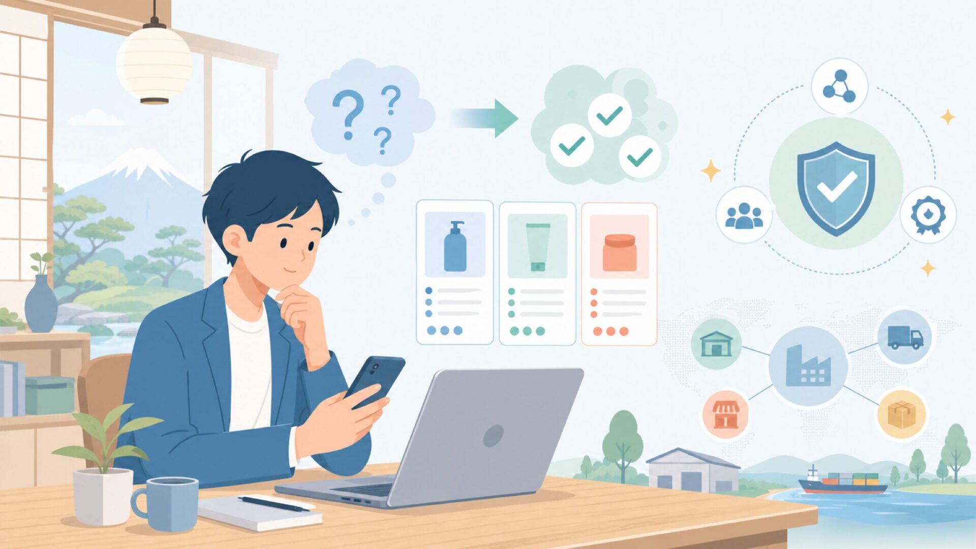 WellToBeの開発背景とブランドの信頼性を表すイラスト