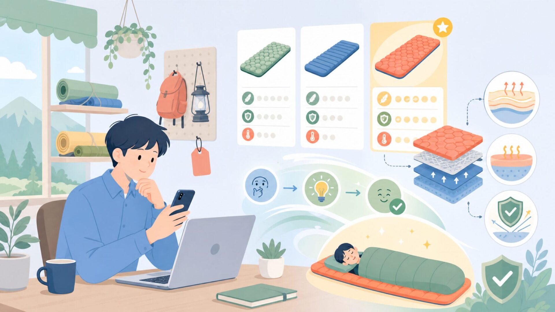 高価格を納得させる「サーマレストにしかない技術」を表すイラスト