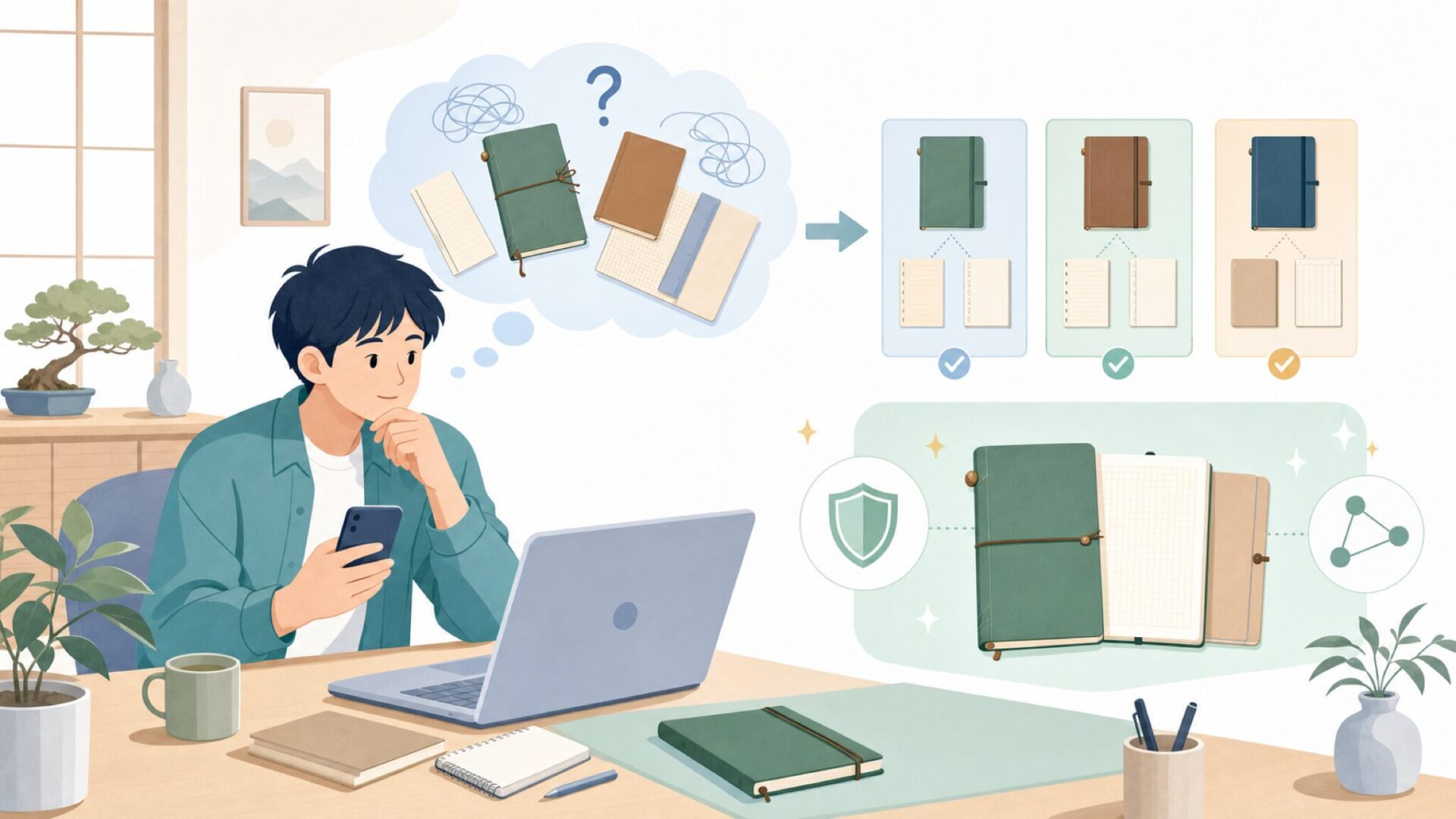 MidoriとTRAVELER'S notebook、どんな関係？を表すイラスト