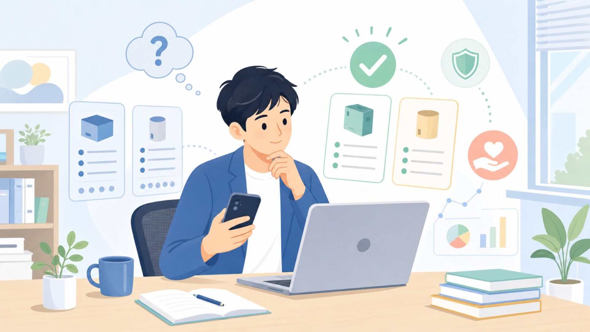 会社概要と信頼性を支えるデータを表すイラスト