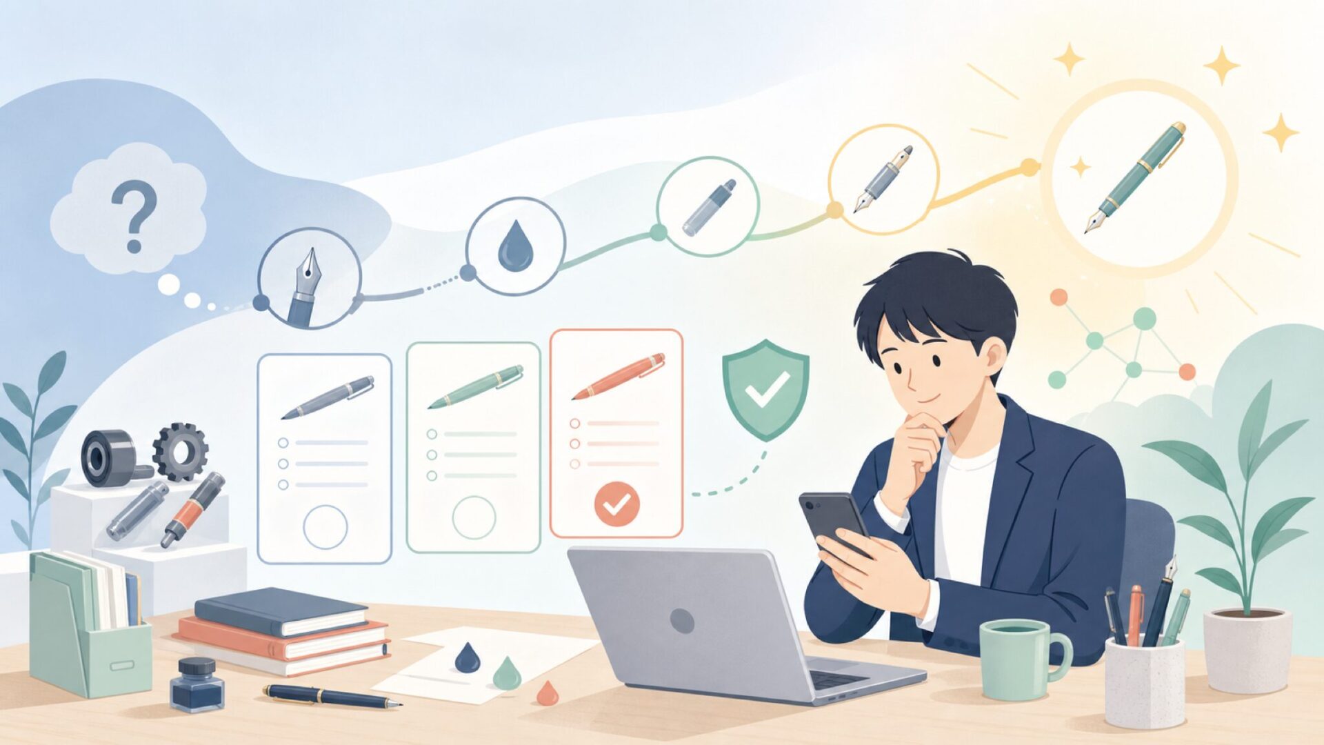 ニードルポイントの先駆者──OHTOが切り開いた筆記具の歴史を表すイラスト
