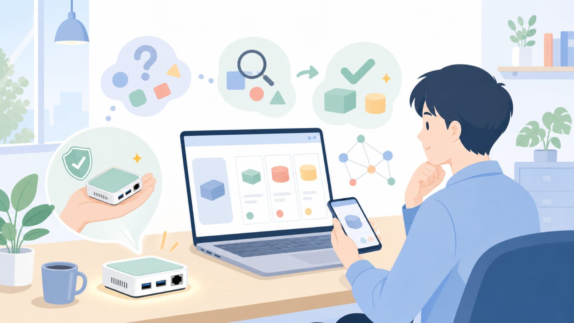 そもそもM5Stackとは?手のひらサイズのIoTデバイスを表すイラスト