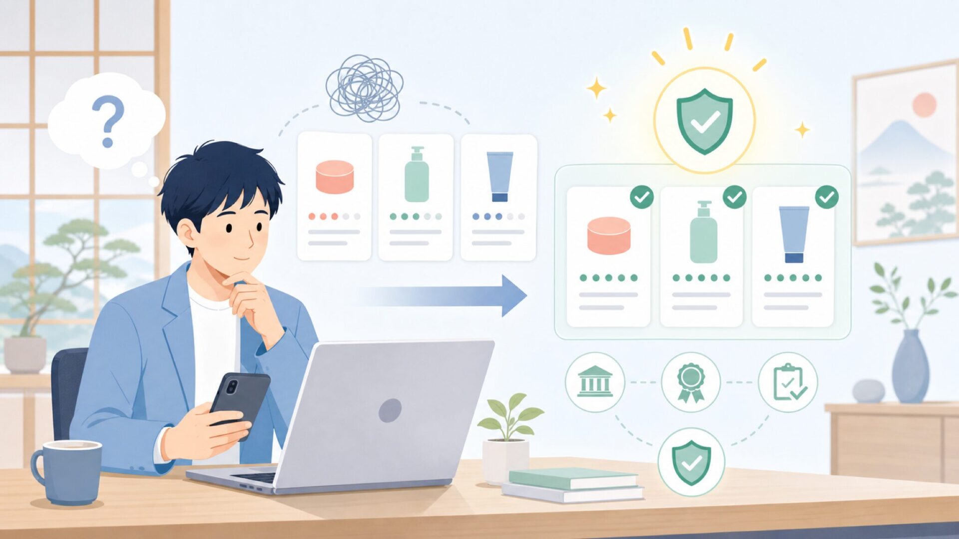 無名に見えても老舗——信頼できる根拠はここにあるを表すイラスト