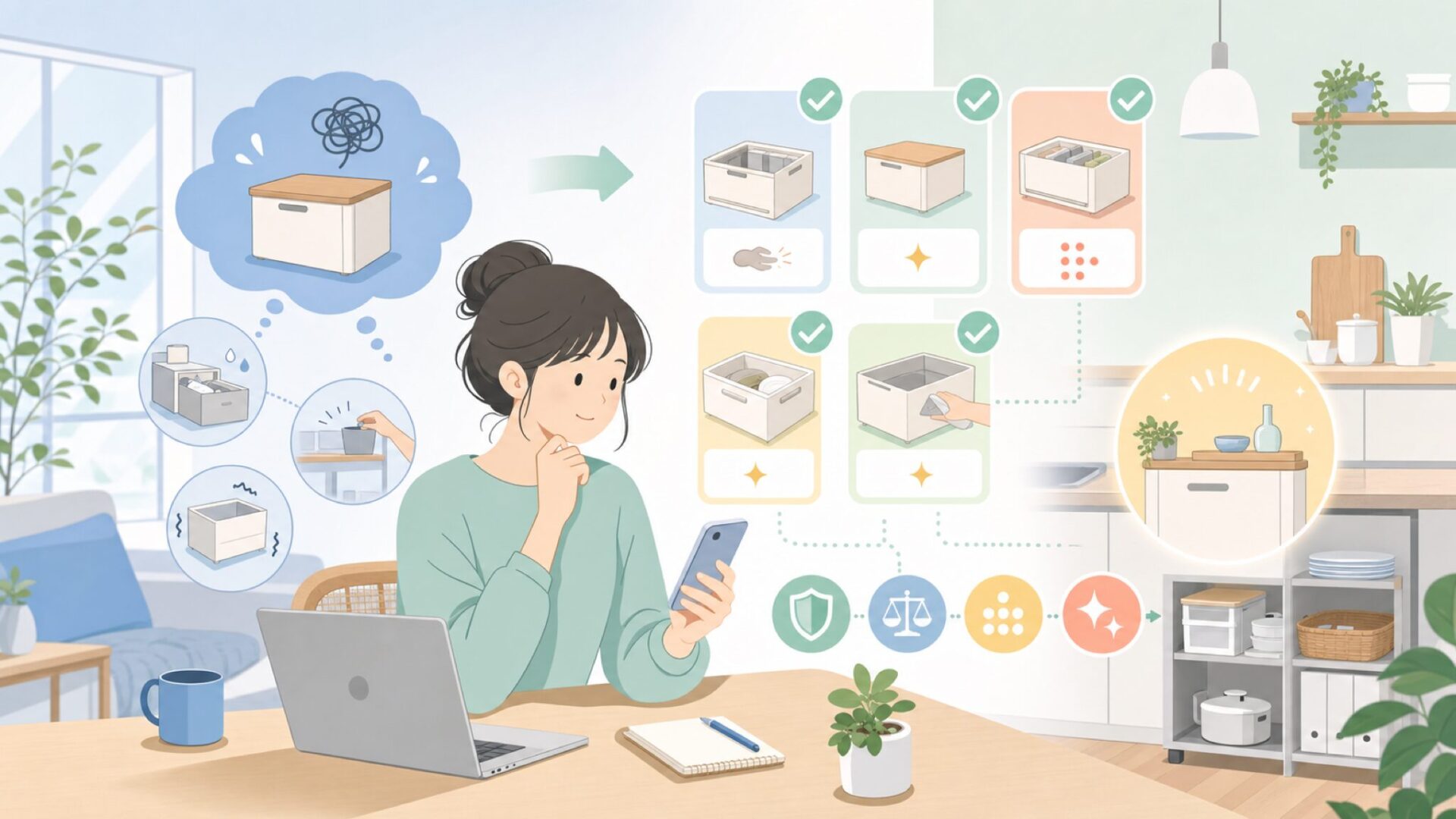 使うたびに「選んでよかった」と感じる機能設計を表すイラスト