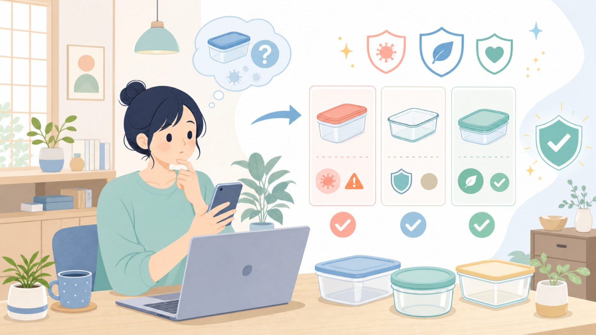 毎日食品を入れる容器だから確かめたい安全性を表すイラスト