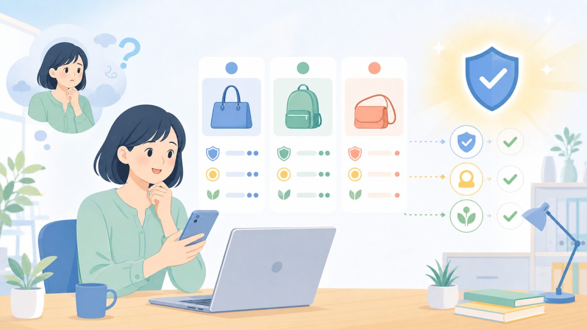 知らないブランドで後悔したくない人へ〜GEFUが信頼できる3つの根拠を表すイラスト