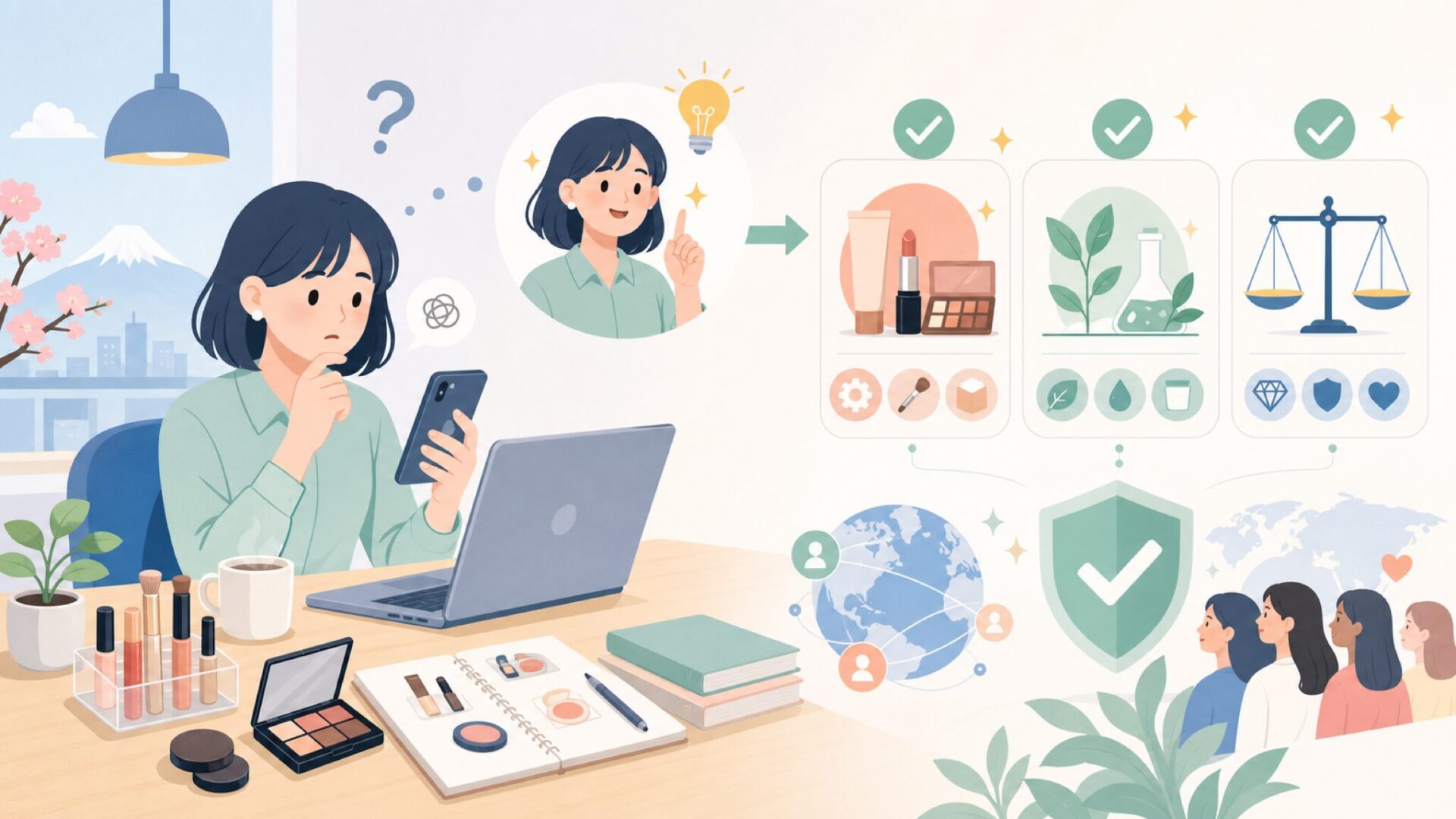 「安くて華やか」を実現できる理由と3つの強みを表すイラスト