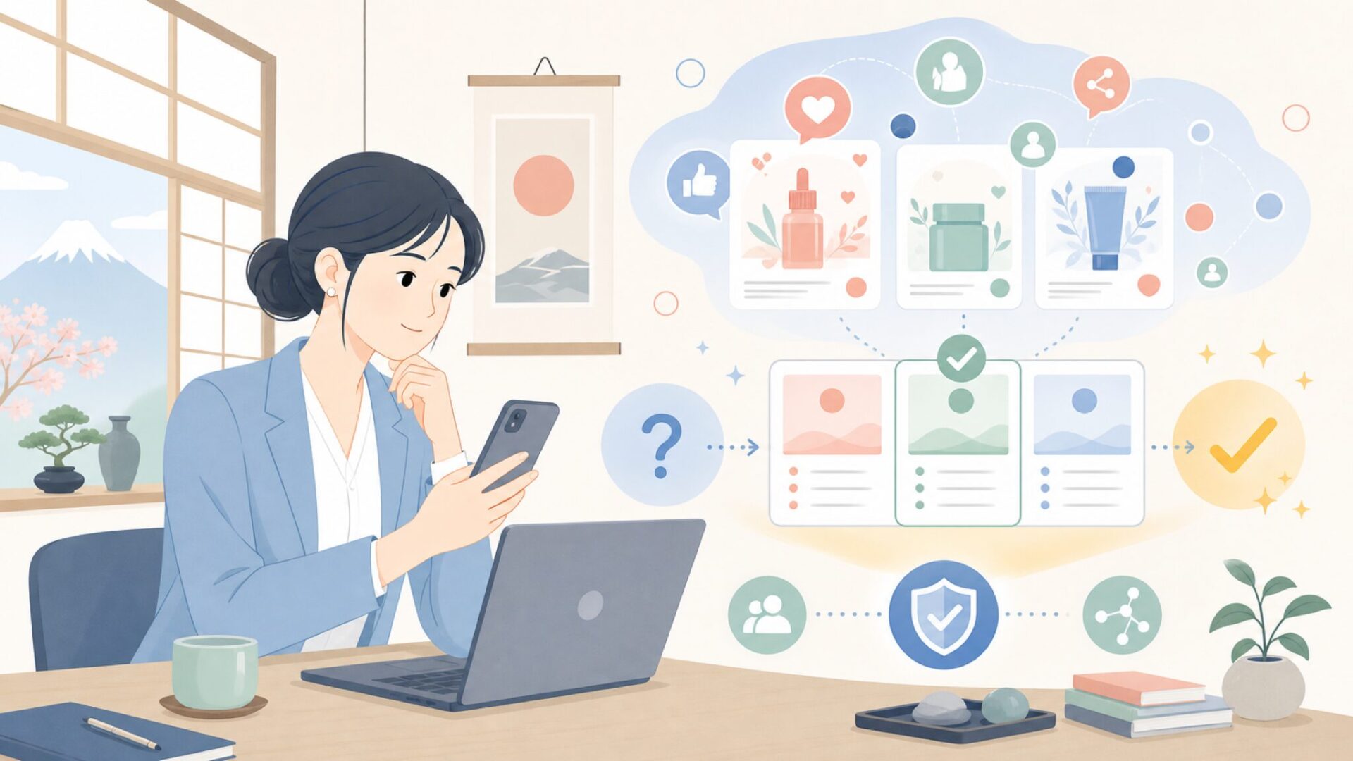 日本未上陸なのにSNSで話題になる理由を表すイラスト