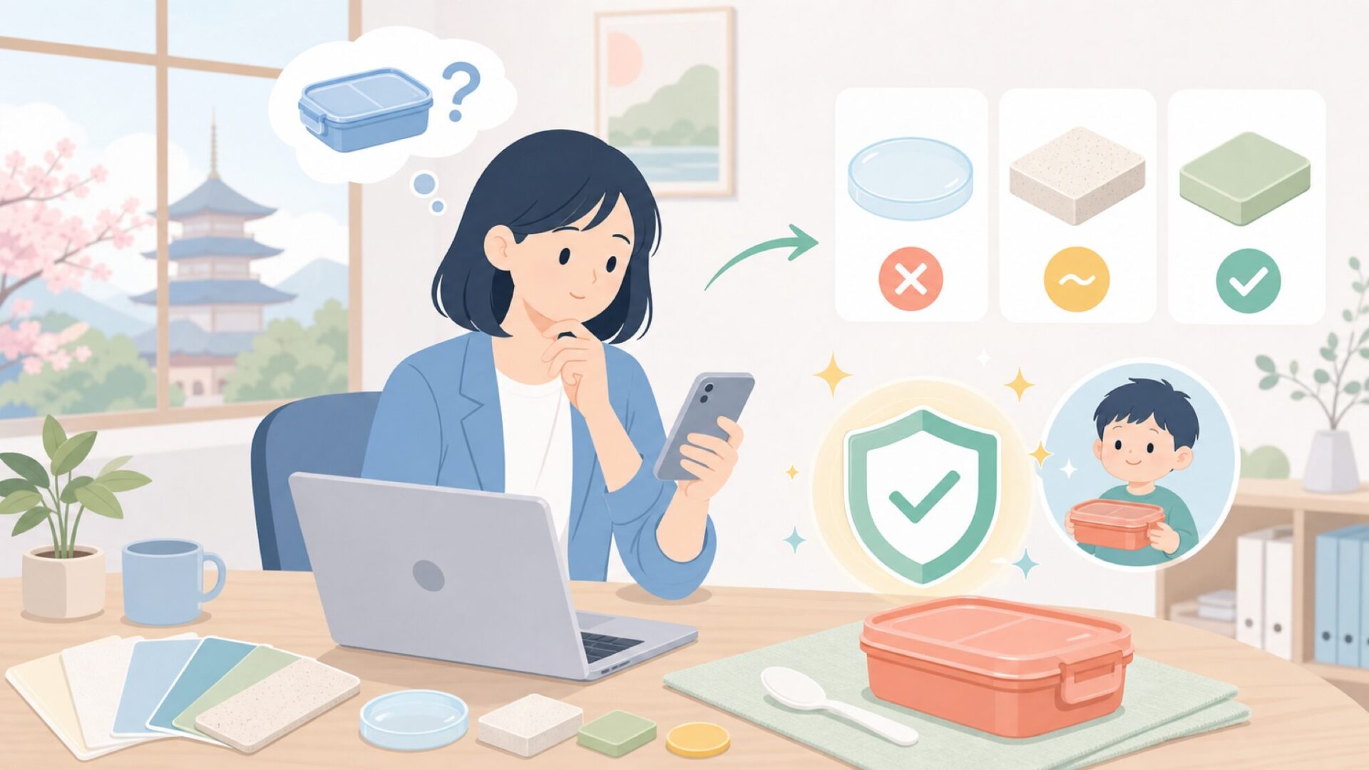子どもに使わせて大丈夫？安全素材の中身を知るを表すイラスト