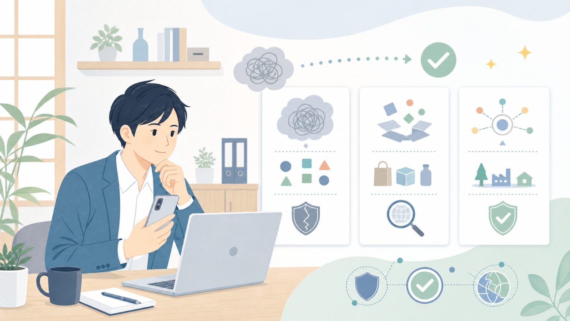 ECサイトで国籍が分かりにくい3つの理由を表すイラスト