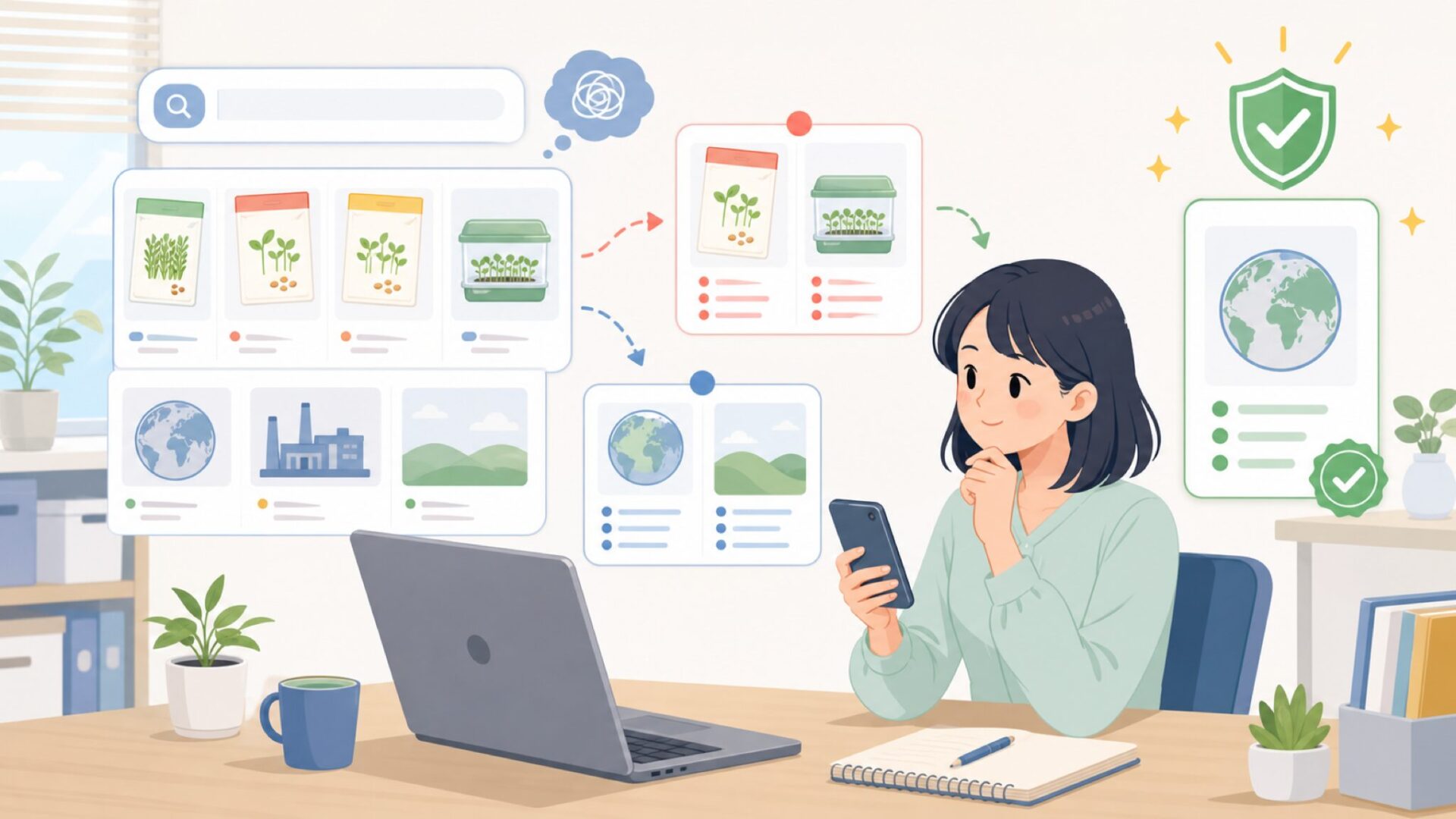 検索で「スプラウト関連商品」が混ざって出てくる理由を表すイラスト