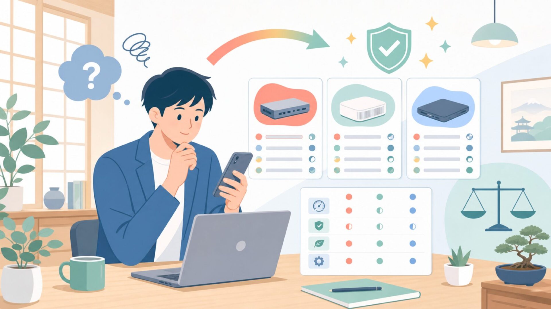 FOPOの主力製品とスペックを確認するを表すイラスト