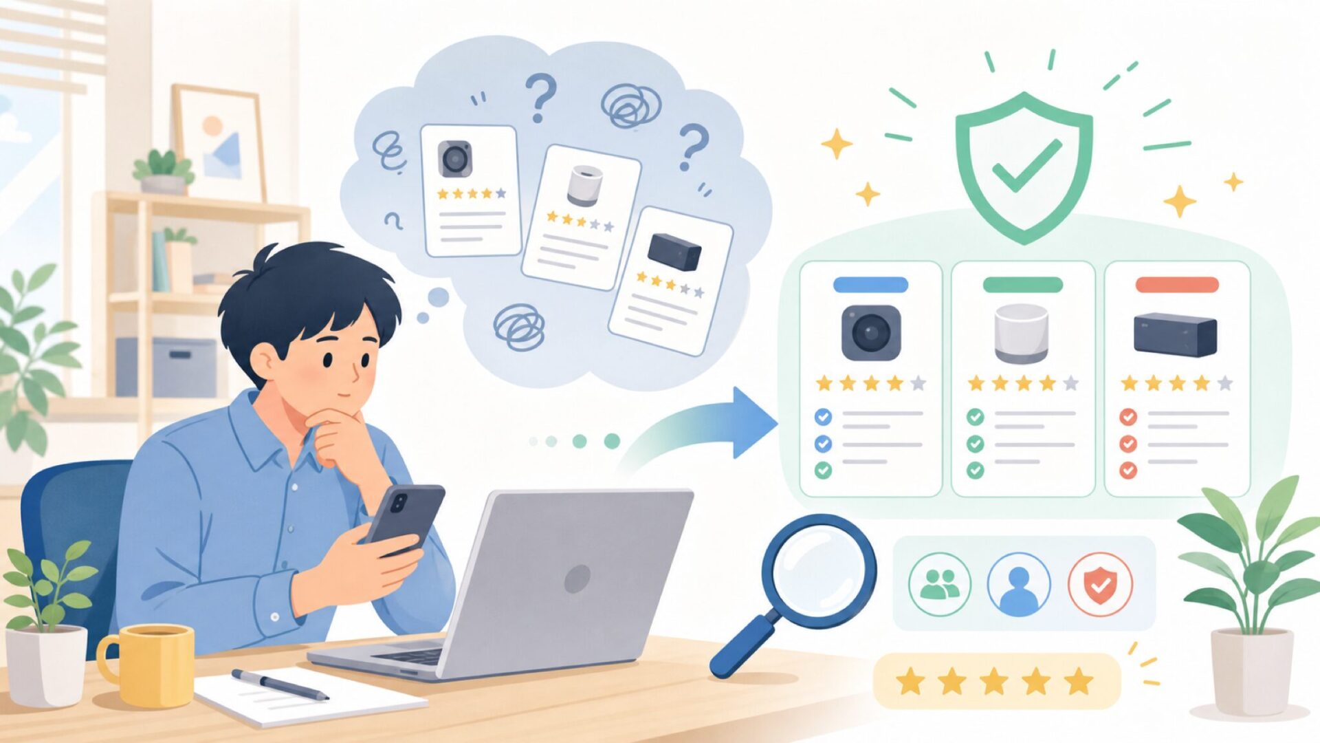 AmazonのGROVIEWレビューはどこまで信頼できるかを表すイラスト