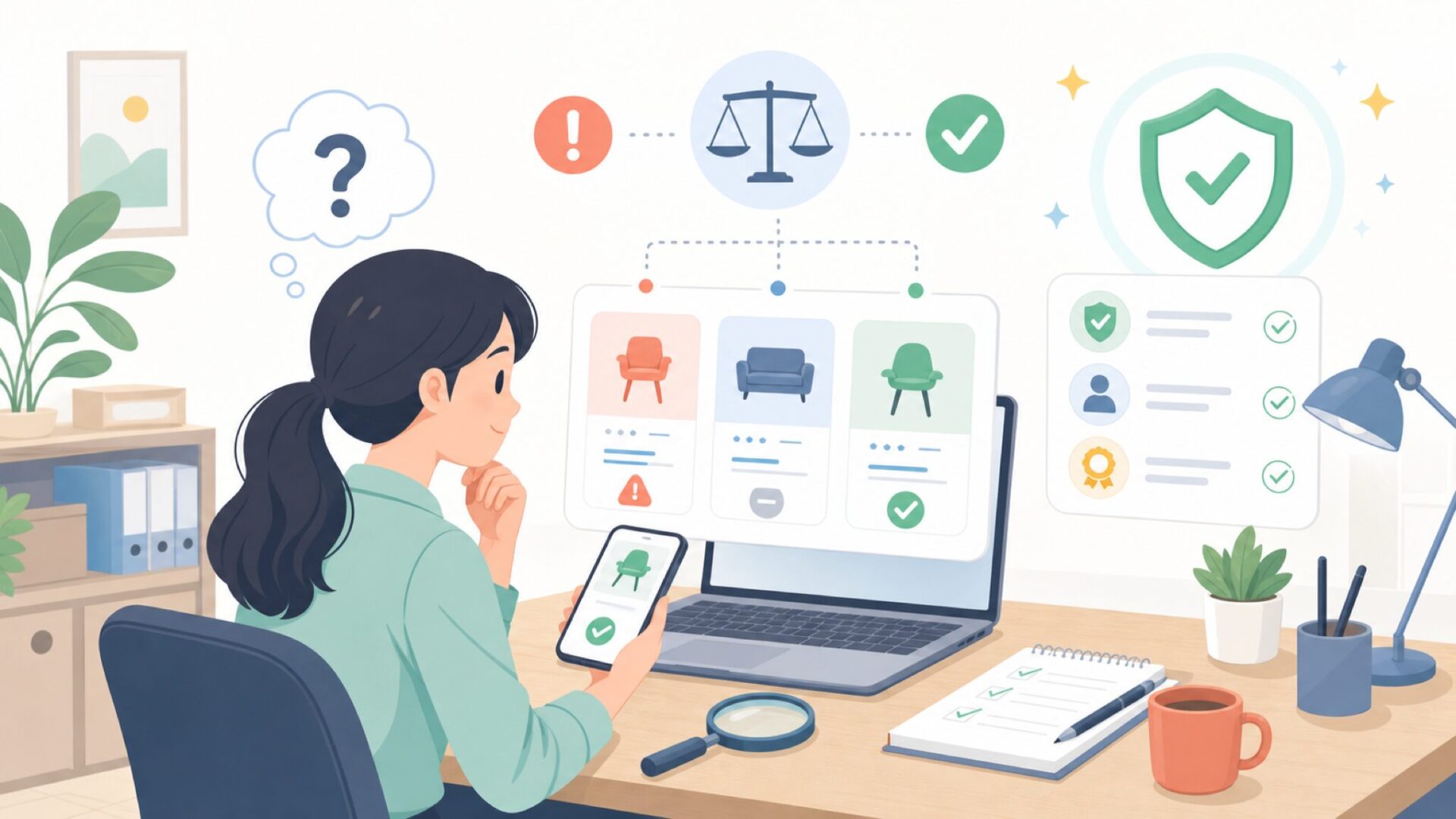 ComHomaは怪しいブランドなのか？信頼性を徹底検証を表すイラスト