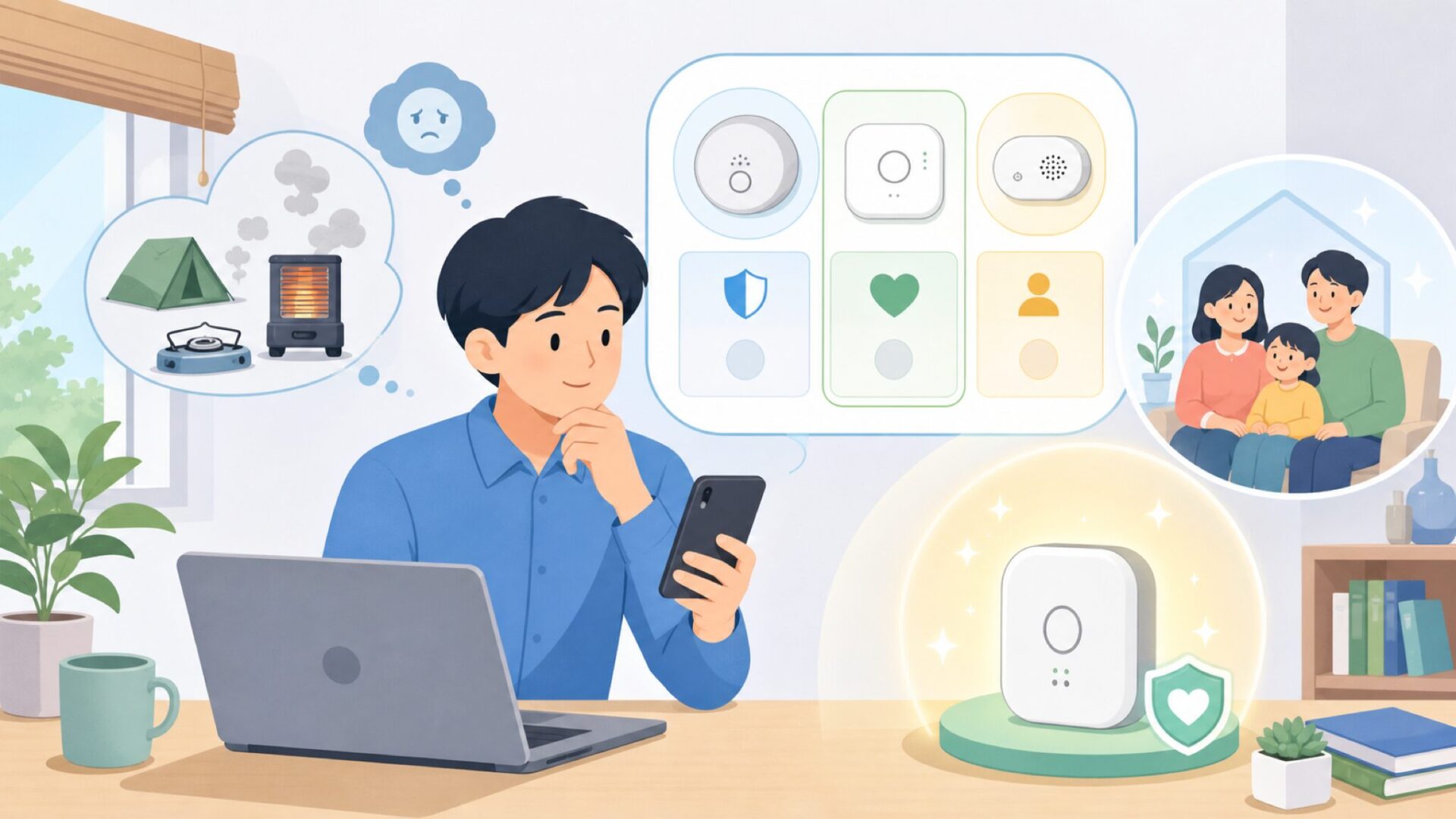 一酸化炭素チェッカーが「命を守る道具」である理由を表すイラスト