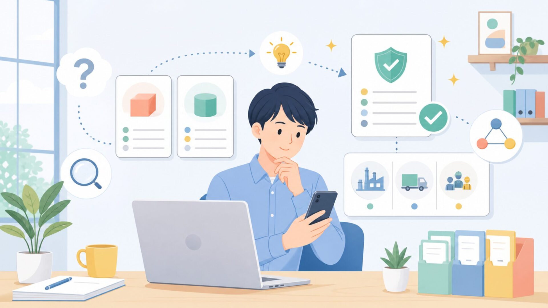 会社情報からわかるメーカーの実態と信頼性を表すイラスト