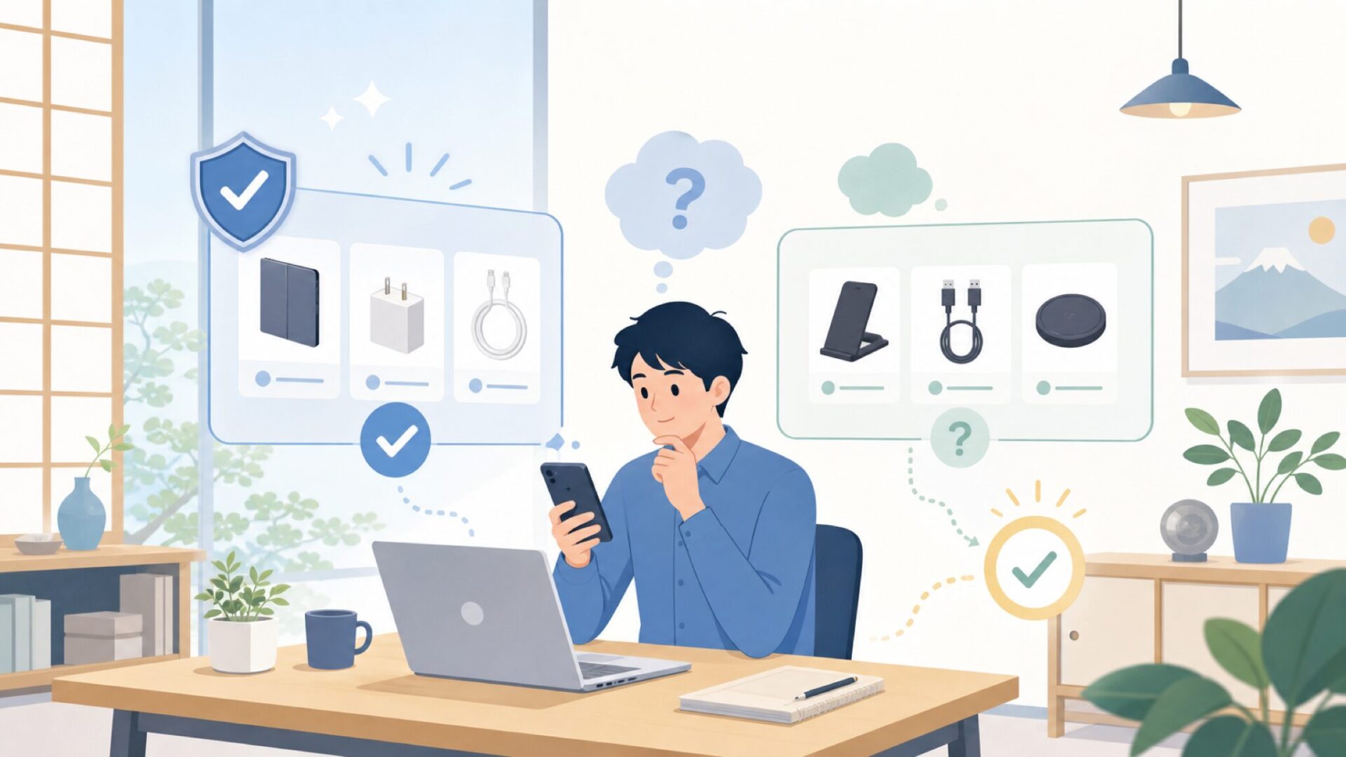 アクセサリーは純正か互換か——ここが最大の分かれ道を表すイラスト